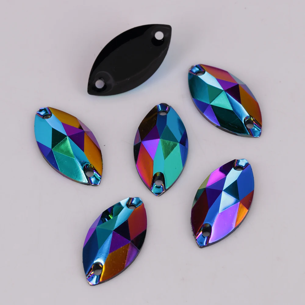Marquise RESIN Sew On Stones, 6x12mm,7x15mm,9x18mm,11x24mm Jet Color AB Flatback Marquise Sewing On Stones for DIY Decorations