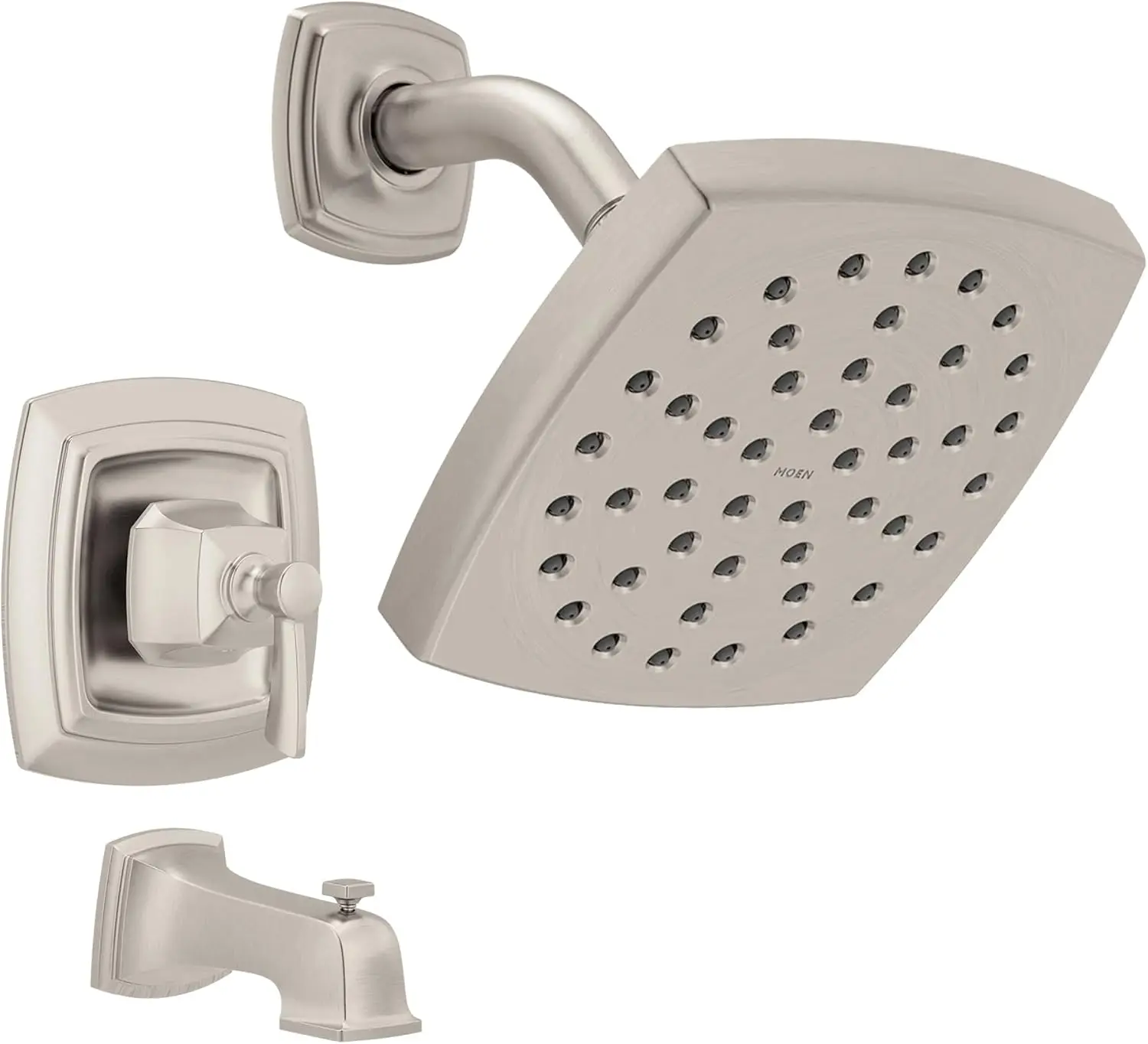 

Square Shower Trim Kit with Rain Showerhead, Tub Spout, Handle, Pressure-Balancing Valve, Brushed Nickel, Spot Resistant
