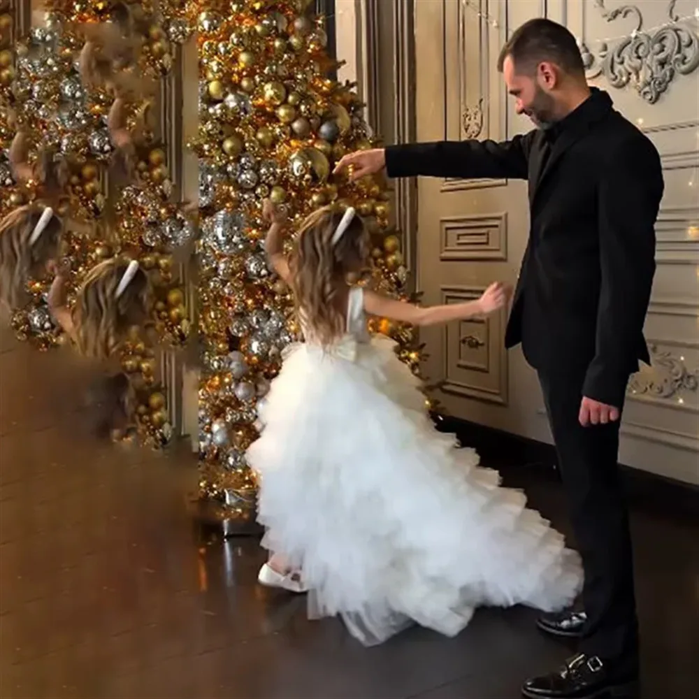 Abito da sposa per ragazza di fiori per bambini Bellissimo tutù in tulle a strati gonfio per bambini Abito da festa di compleanno per bambini Abito da prima comunione personalizzato