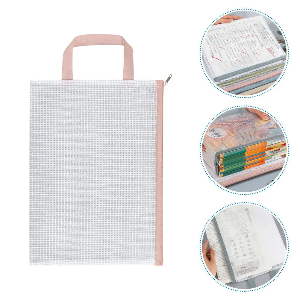 

5Pcs Transparent Grid File Bag Large Capacity Splashproof Handheld Zipper Document Organizer Pouch Mesh Zipper File Storage Bag