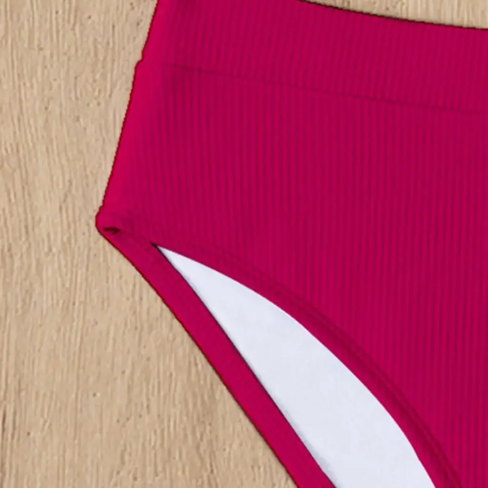 2 unids/set de Bikini de verano para mujer, conjunto de traje de baño de tres puntos de Color sólido, traje de baño inalámbrico ajustable de Metal para playa