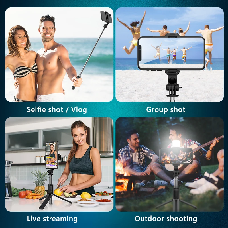 Mini Selfie Stick with Fill Light Tripod with Bluetooth Remote Shutter Retractable Rod for Samsung Xiaomi iPhone Smartphone