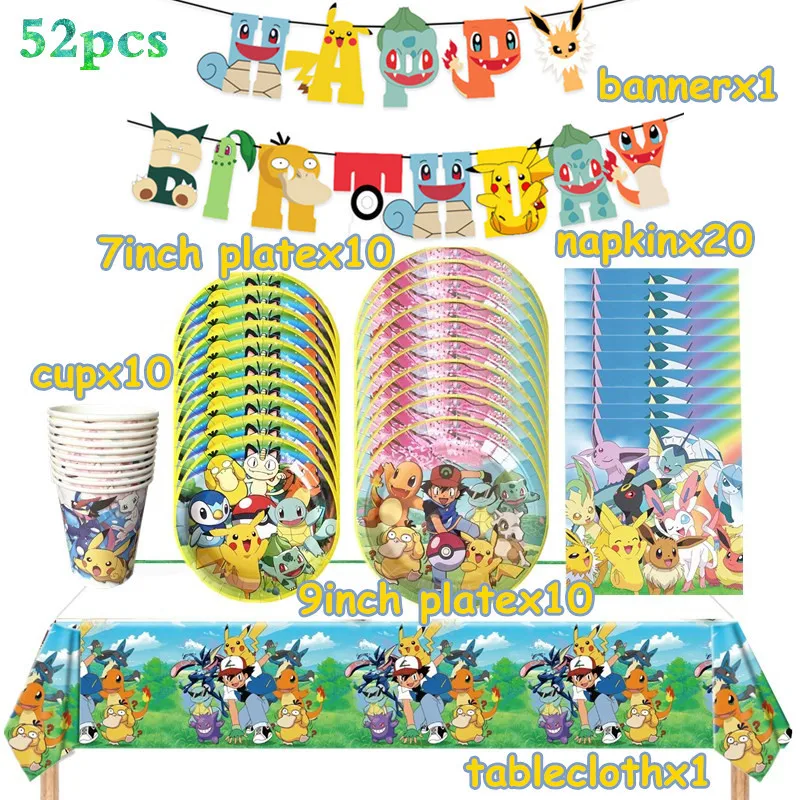 

Pokemon Kids Birthday Party Decoration Set Pikachu Anime Cartoon Tableware Paper Cup Plate Napkin Baby Shower DIY Party Supplies