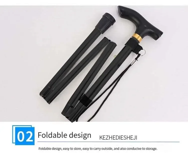 Verstellbarer, teleskopischer, tragbarer, zusammenklappbarer Gehstock aus Aluminiumlegierung, Wanderstock, rutschfeste Gehkrücken für ältere Menschen – Detail 8