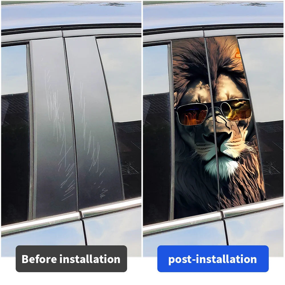 Cool Lion Car Stickers Auto B Pillar Waterproof Animals Sunscreen Decor Cover Scratches Car Door Pillar Vinyl Decals Accessories