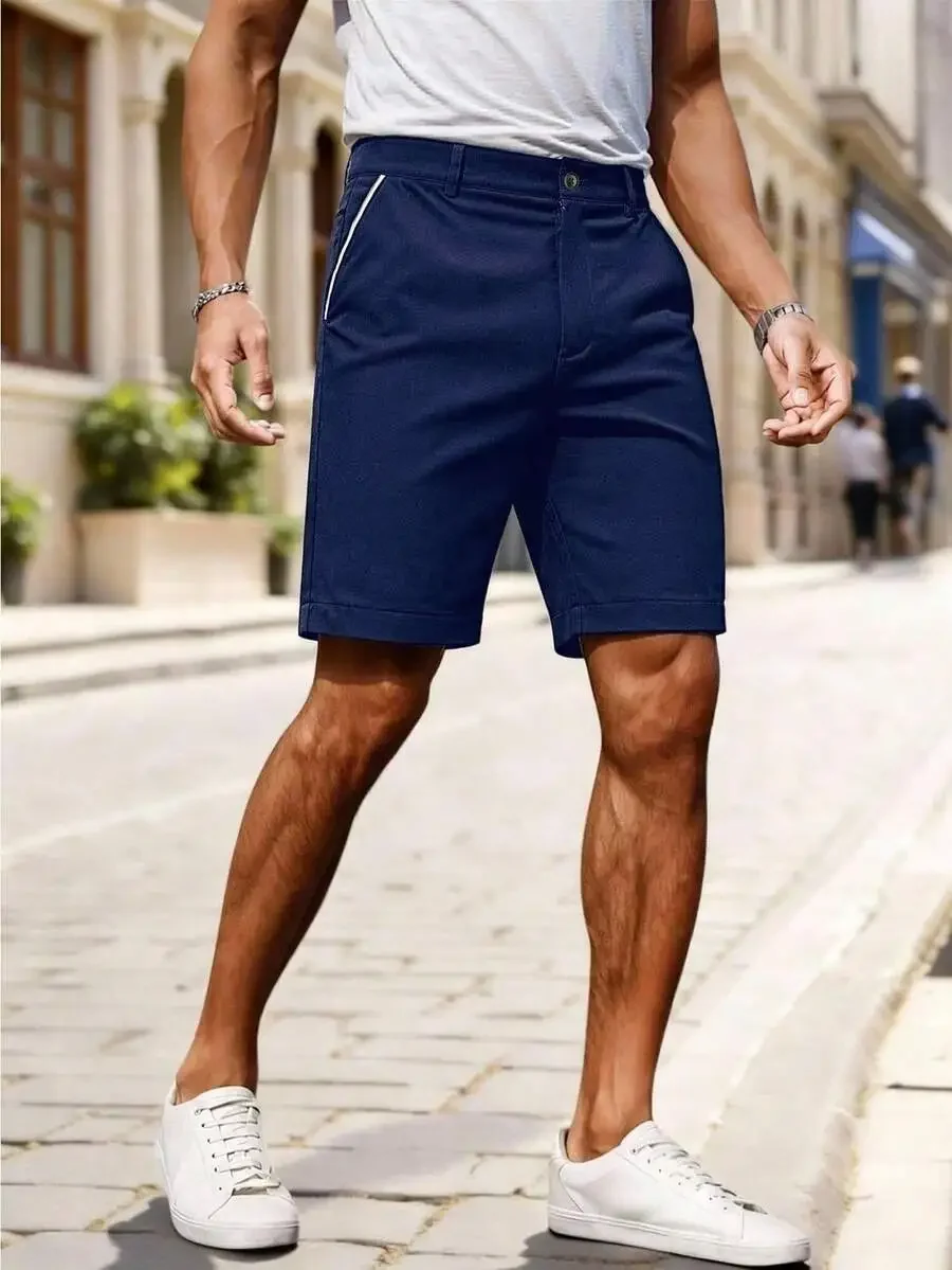 

Blue Mens Bermuda Shorts With Contrast Side Stripe And Diagonal Pockets