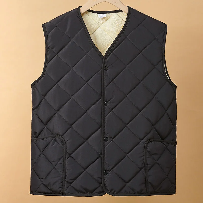 Thickened Warmth Vest Dad Style Autumn Winter New Casual Men's Vest Elderly People Home Clothes Cotton Flannel Lined V-Neck