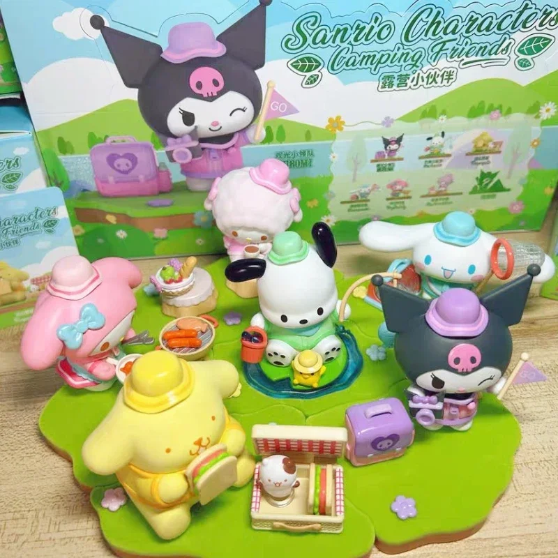 Sanrio Camping Friends Series Anime Blind Box Kulomi Cinnamon Dog Melody Figures Kawaii Trendy Play Suprise Exquisite Box Toy