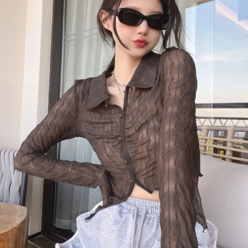 

Sexy Hot Girl Irregular Hollow-out Shirt 2023 New Women Short T-shirt Design Sense Fashion Casual Thin Long Sleeve Slim Fit Top