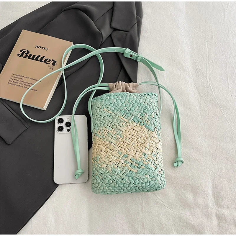 Umhängetasche aus Baststroh mit Farbverlauf, Designer-Sommer-Strand-Reise-Schultertasche, grasgewebter Boho-Shopper-Markkorb – Detail 8