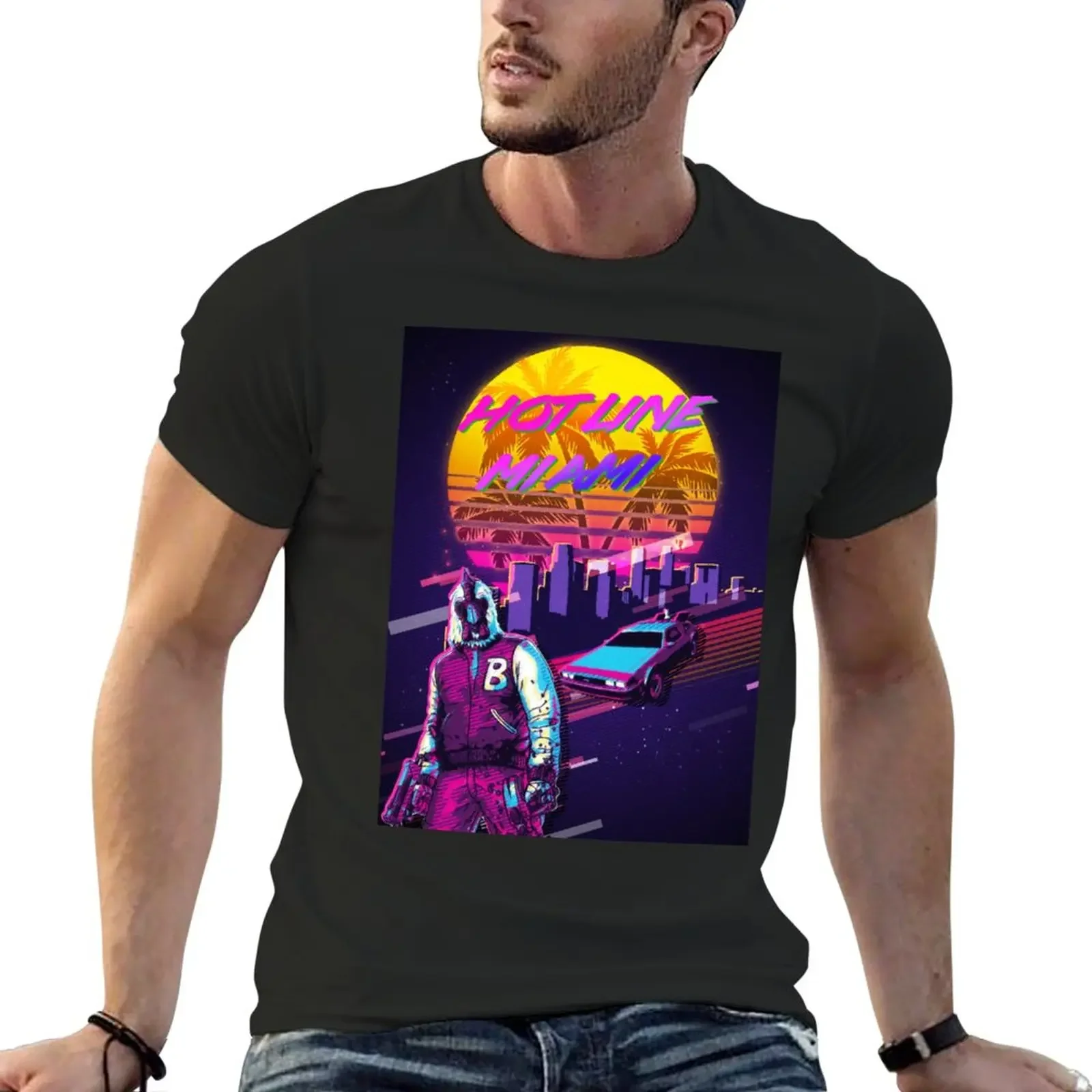 New Hotline Miami Outrun T-Shirt graphic t shirts black t shirts sports fan t-shirts Men's cotton t-shirt