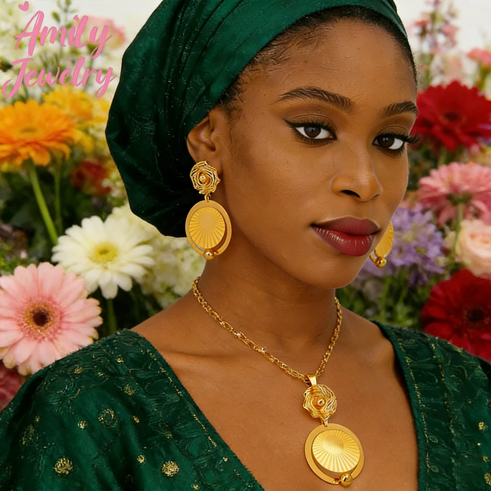 

Necklace Hollow Earring Luxury Nckalce Drop Earring Gold Color Jewelry Lady Exquisite Dubai African Wedding Party Gift Jewelry