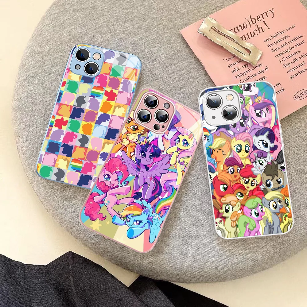 My cartoon L-little pony Phone Case Tempered Glass For iphone 14 13 12 11 Pro Mini XS MAX 14Plus X XS XR Fundas