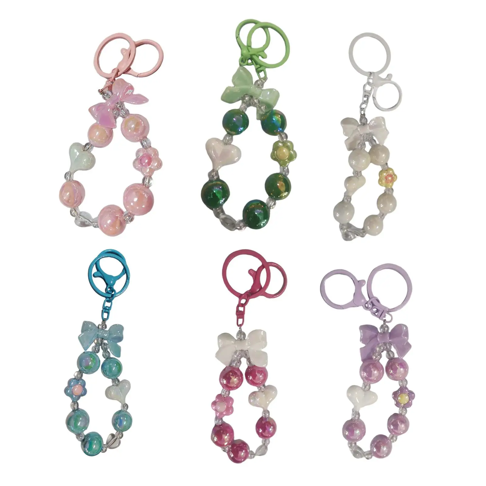 Cute Cartoon Beaded Keychain Acrylic Bracelet Key Ring Multifunctional Bag Pendant for Women Gift
