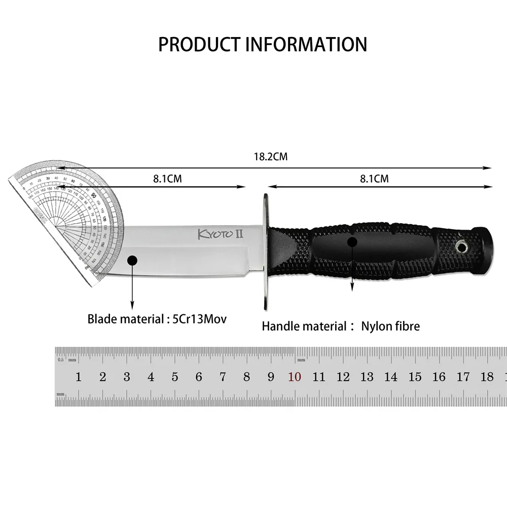 COLD Kyoto II Fixed Knife 8Cr13Mov Tanto Blade Reinforced Nylon Fiber Handle Hunting Tactical Knives Military Combat EDC Tool