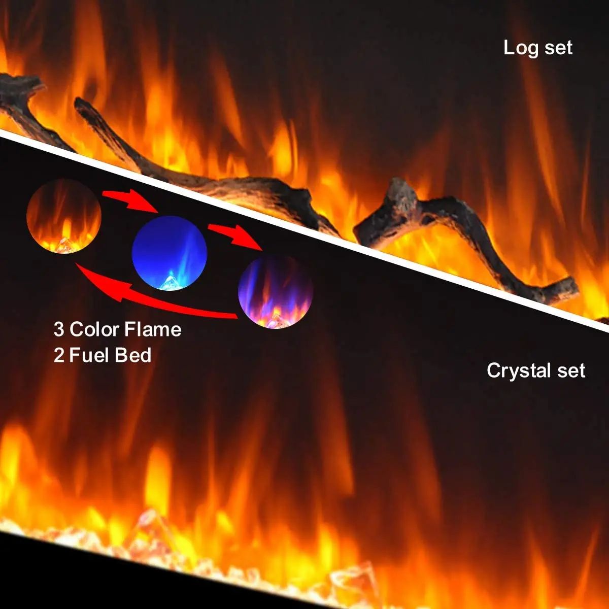 50 Inch Wall-Mounted LED Light Electric Fireplace Indoor Heater For Household Hotel Use NOT For Recessed Installation