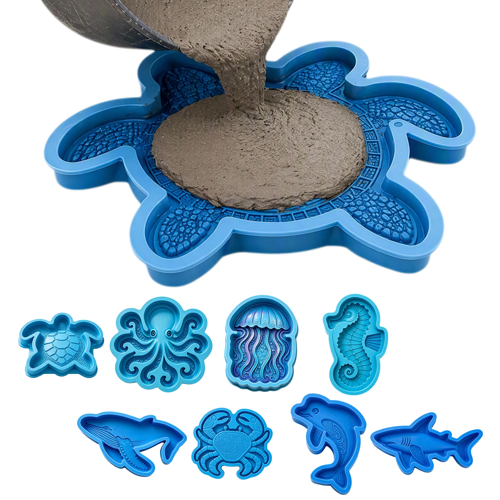 Reusable Silicone Garden Art Craft Molds Ocean Theme Stepping Stone Concrete Molds Easy Release
