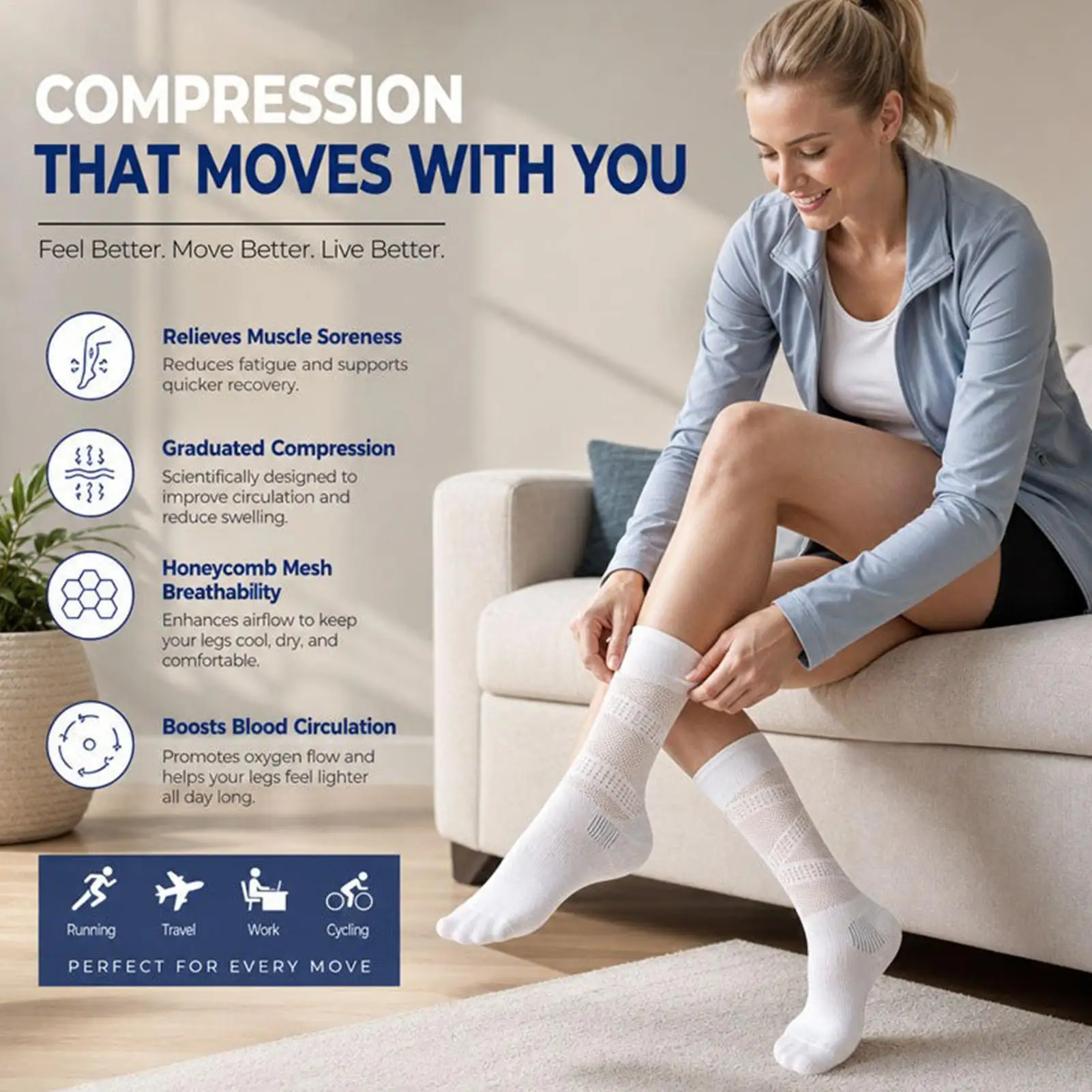 

Knee High Stockings Non-slip Lightweight Running Compression Calf Socks For Daily Travel Gym Running Cycling Soccer Volleyball