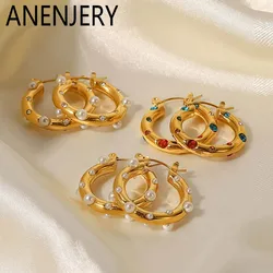 ANENJERY 316L Stainless Steel Round Love Heart Colorful Earrings for Women Niche Temperament Jewelry Gifts