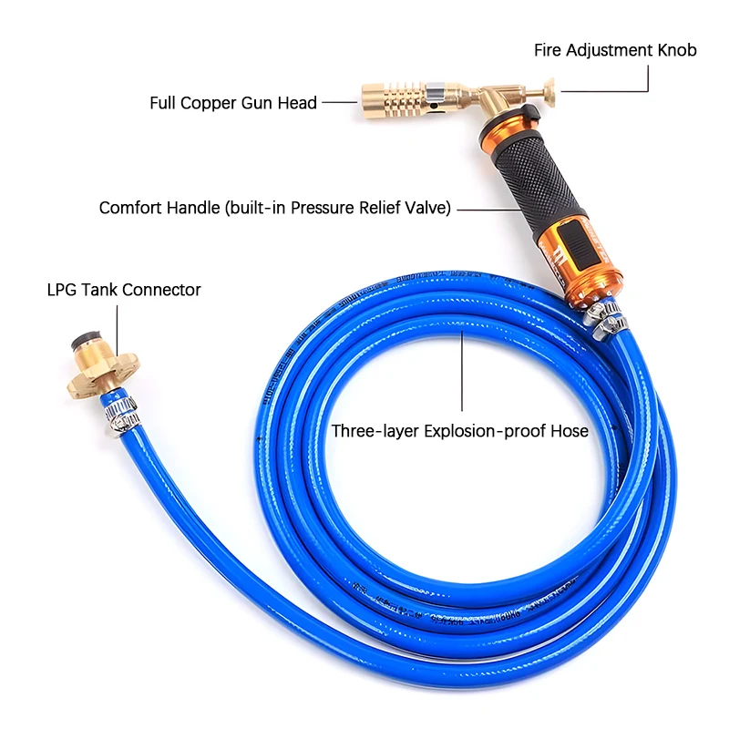 Antorcha de fuego de fundición de oro y plata de alta temperatura con manguera de Gas de 2,5 m, antorcha de soldadura de hierro de aluminio de cobre
