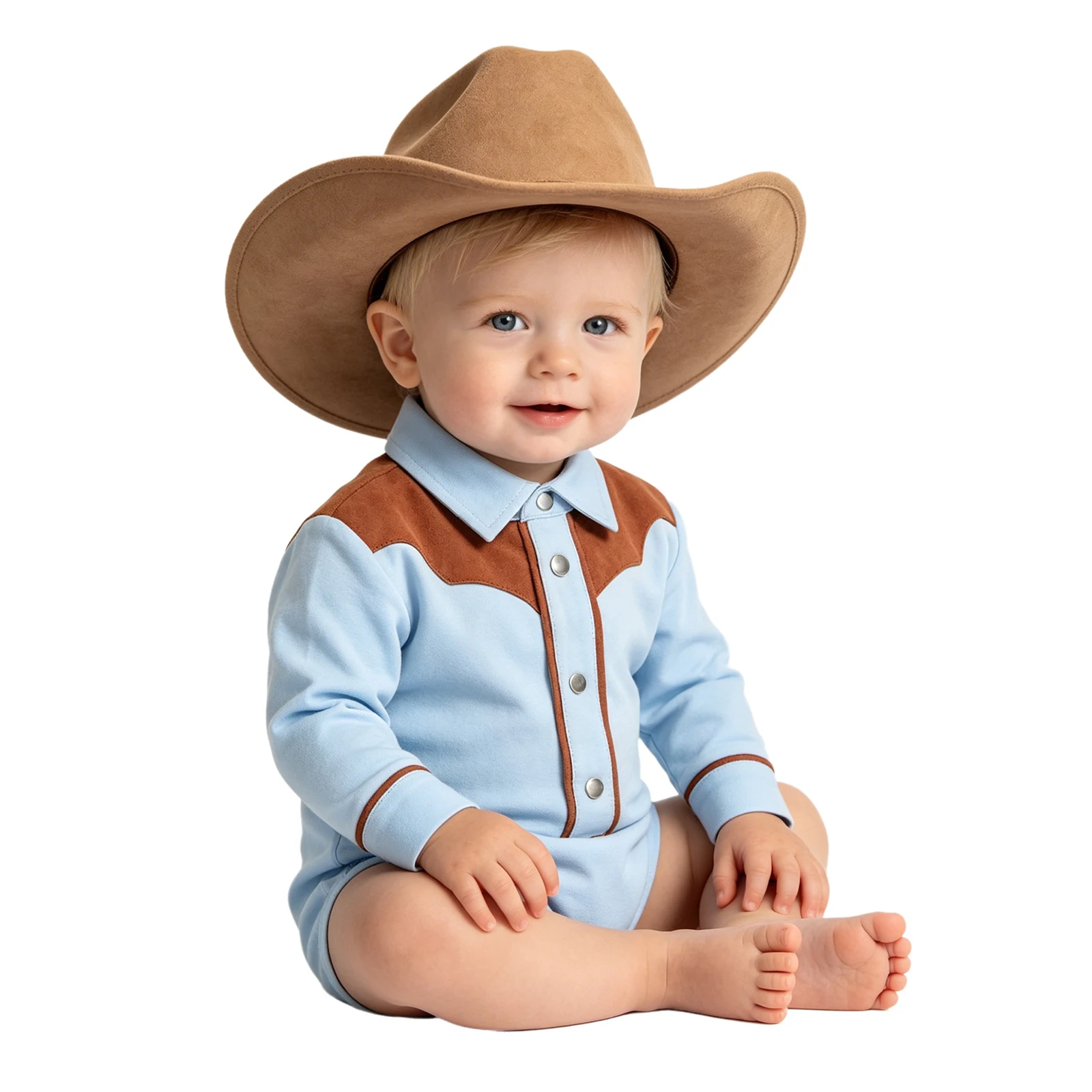 Baby Western Cowboy Cowgirl Rompers Costume Long Sleeve Button Crotch Bodysuit for Birthday Photography Halloween Theme Party