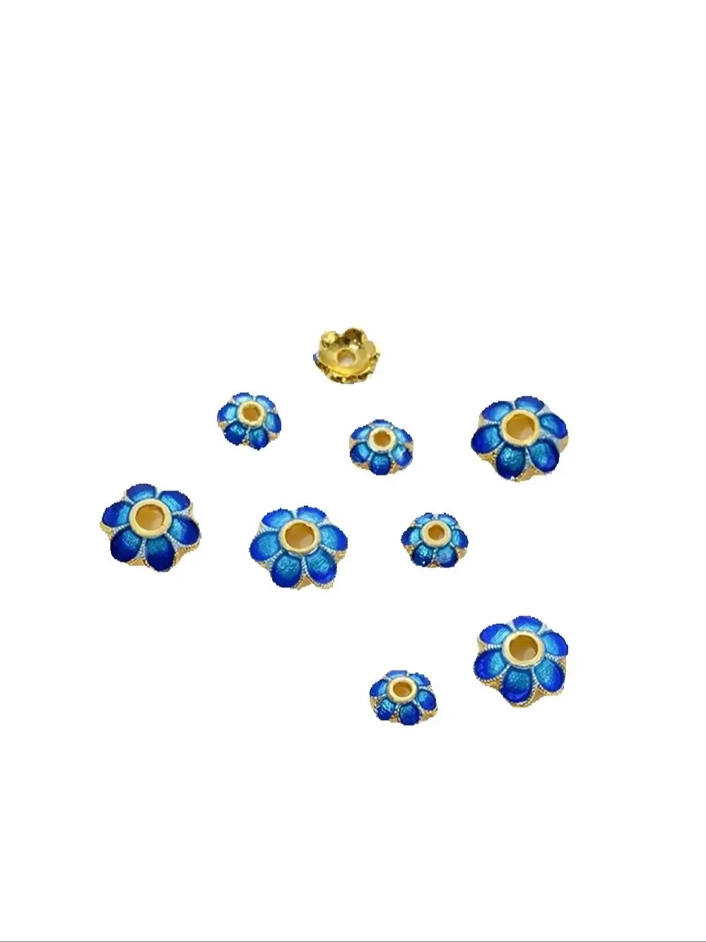 Pure Copper Gold-plated Burnt Blue Cloisonn Flower Holder Oil Dripping Small Flower Spacer DIY Handmade Bead Jewelry Accessories