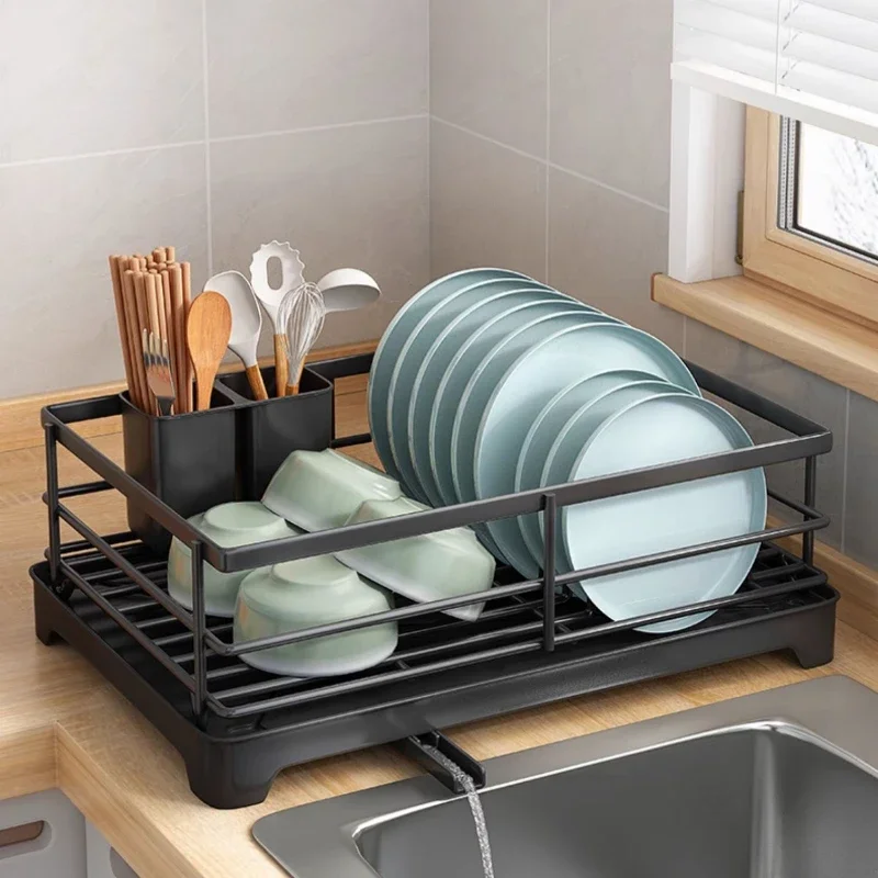 Dish Drying Rack with Drainboard Removable Utensil Holder Knife Slots Perfect for Kitchen Sink Draining