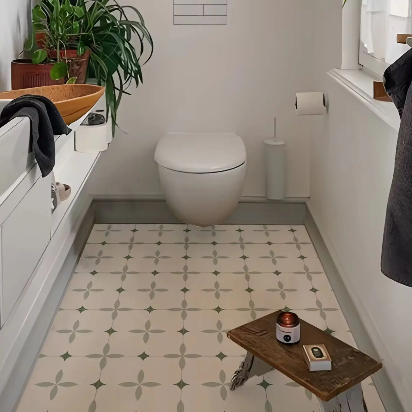 بلاط أرضيات من الفينيل بالتقشير والعصا للحمام ، أرضيات من حكيم البوهو ، مقاوم للماء ذاتي اللصق ، ديكور منزلي بوهيمي