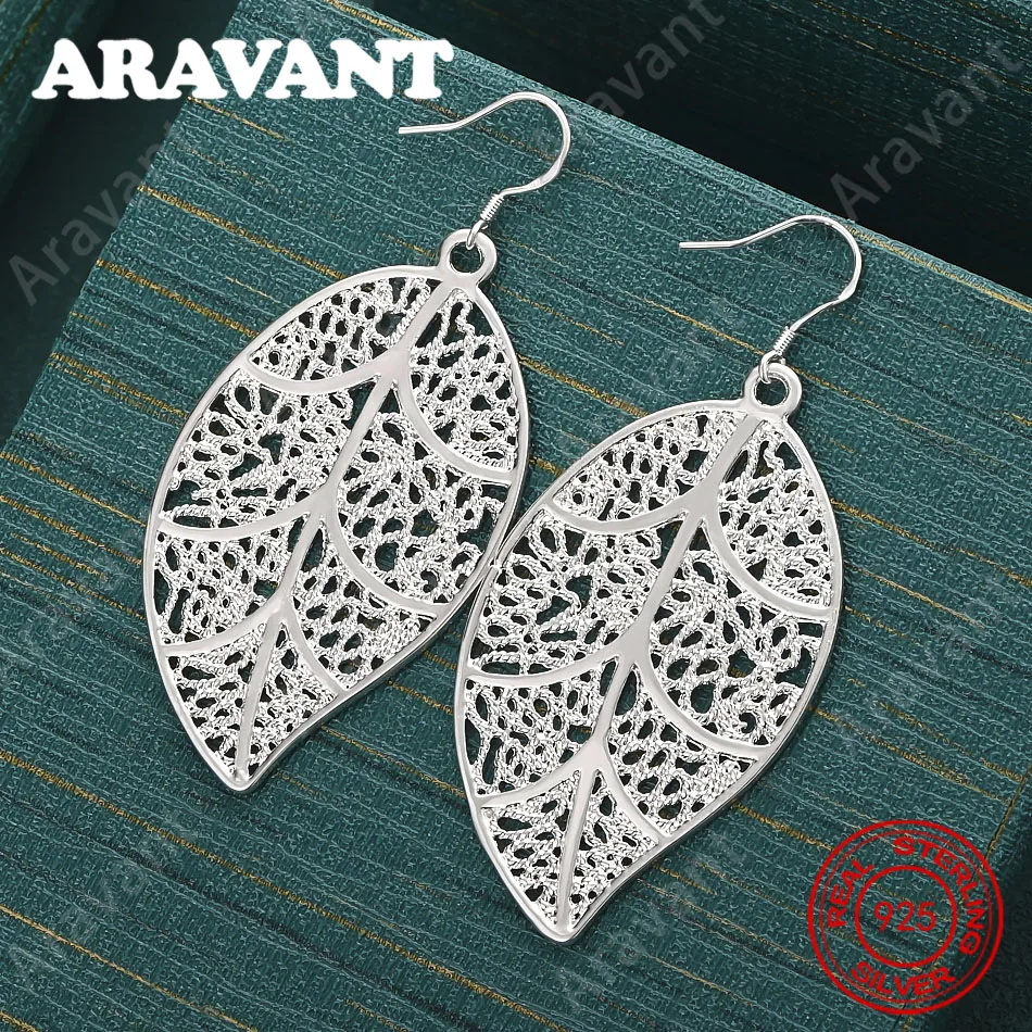 

925 Sterling Silver Long Leaf Earrings For Women - Vintage Elegance And Noble Party Jewelry