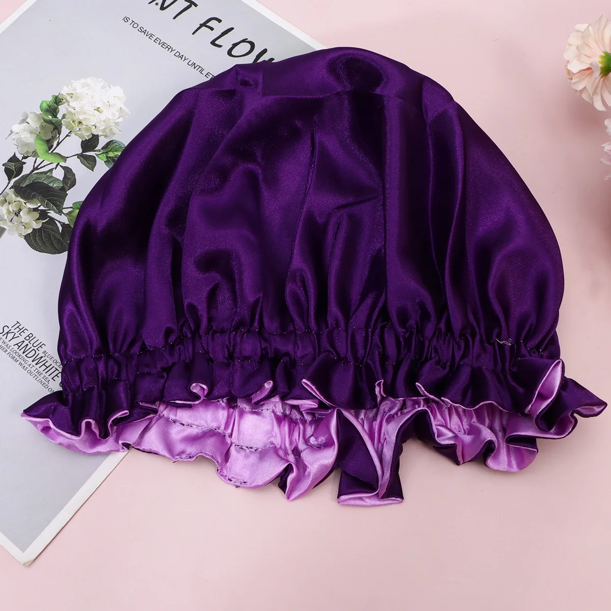 قبعة نوم حريرية للأطفال بحافة واسعة لسلامة الشعر، قبعة ناعمة مريحة للاستحمام للأطفال وضحاها باللون الأصفر #1