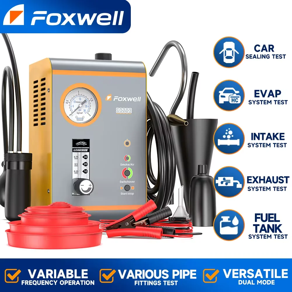 FOXWELL SD203 Automotive Smoke Machine 12V Built-in Air Pump EVAP Vacuum Leak Detector Car Pipe Leakage Diagnostic Tester