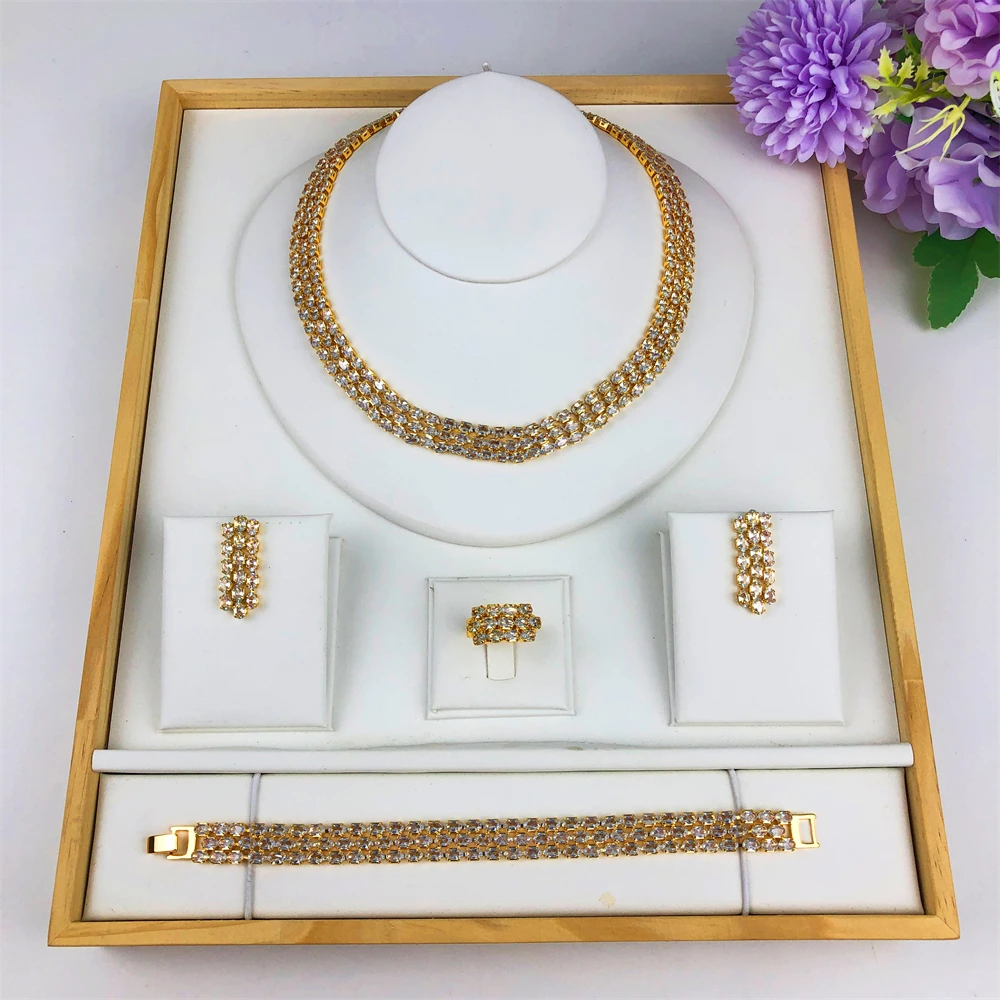 

Комплект ювелирных изделий TITI для женщин, модный роскошный дизайн, ожерелье, серьги, браслет и кольцо, полный комплект ювелирных изделий, подарок для свадебной вечеринки