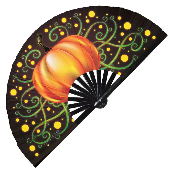Fall Pumpkin Folding Fan,Thanksgiving Pumpkin Print Hand Fan for Line Dancing, Boots on The Floor, Music Festival, Carnival, EDM