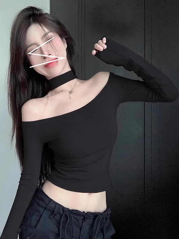 

Sexy oulder Bared Slim Fit Long Sve T irt for Girls Trendy Retro Versatile Thinming Base irt ort Sle Top