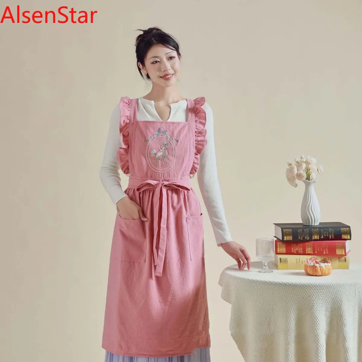 

Korean Kitchen Apron Woman Household Barista Restaurant Nail Beauty Flower Shop Long Work Clothes Pollution Prevention Aprons