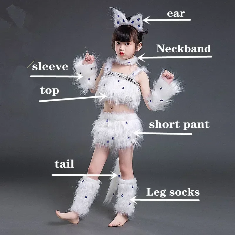 White Cat Cosplay Trajes para meninas, Fox e Animal Dance, Trajes de Halloween para crianças