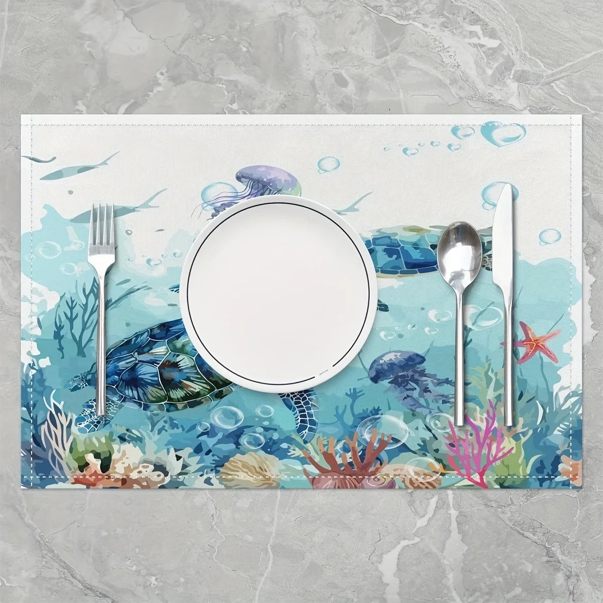 4pcs, Linen 30X40cm Sea Turtle Placemats Set of 4 Reptile Tortoise Placemat for Kitchen Dining Table Ocean Marine Table Place