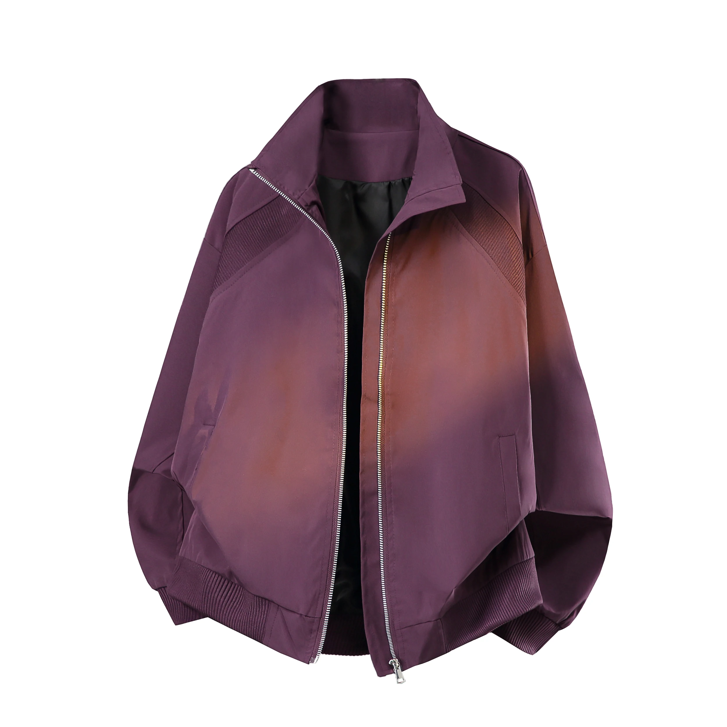 Men Gradient Color Stand Collar Jacket Loose Zipper Patchwork Windbreaker Spring Autumn Casual Streetwear Outerwear Male Coat