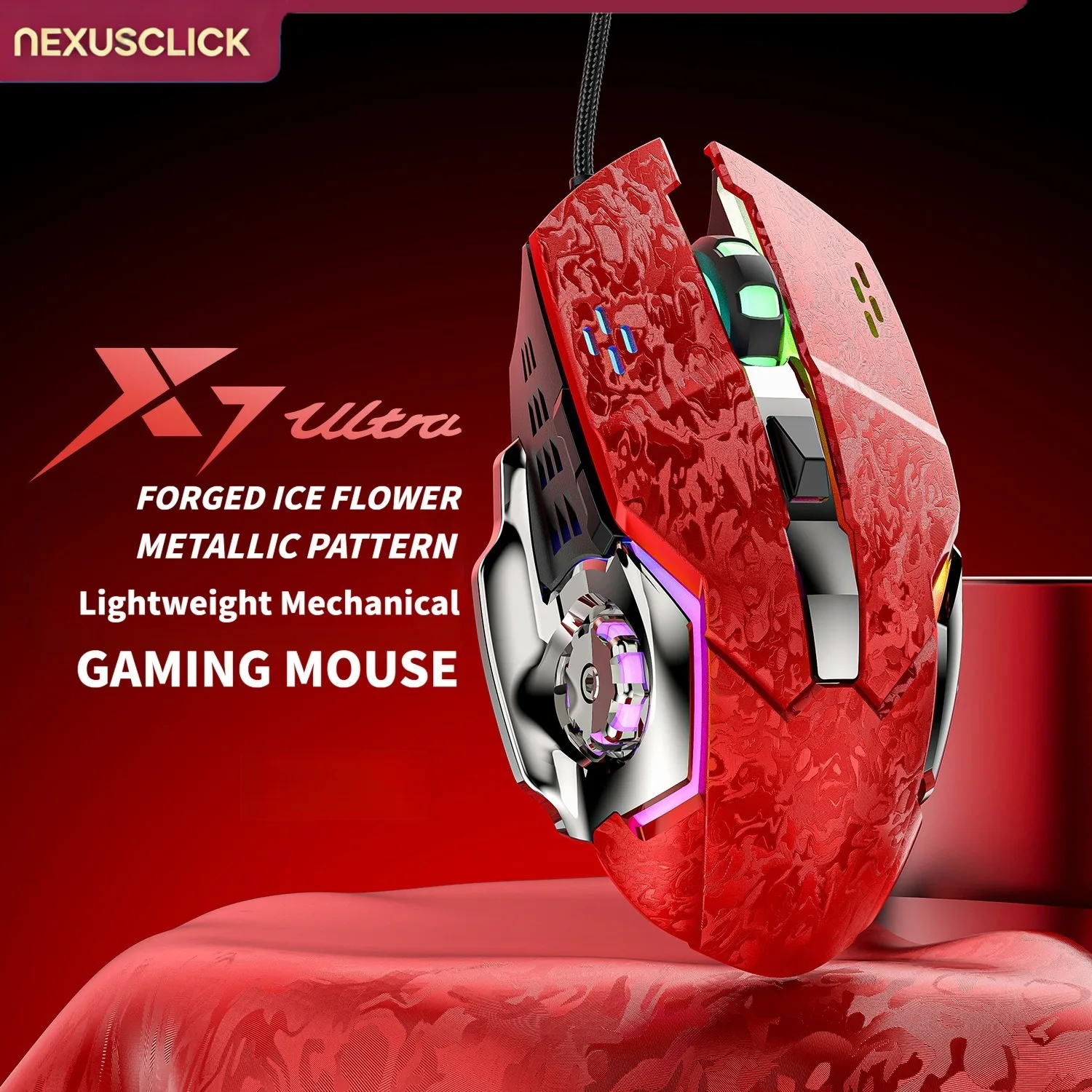 NexusClick 2026 New Wired Gaming Mouse, 6 Buttons RGB Colorful Lighting 7200 DPI Ergonomic Mice for PC Computer Mac iOS Office G