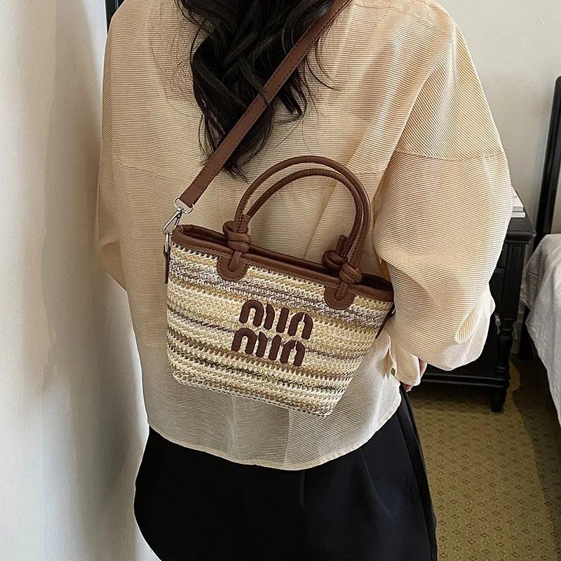 Summer Straw Woven Basket Shoulder Bag - usage example