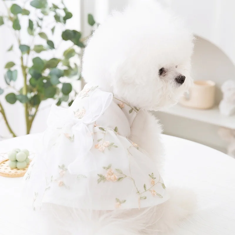 Fashion Dog Princess Dress Summer Puppy Dresses with Bow Cute Cat Suspender Skirt Chihuahua Skirts Pet Costumes Soft Dog Clothes