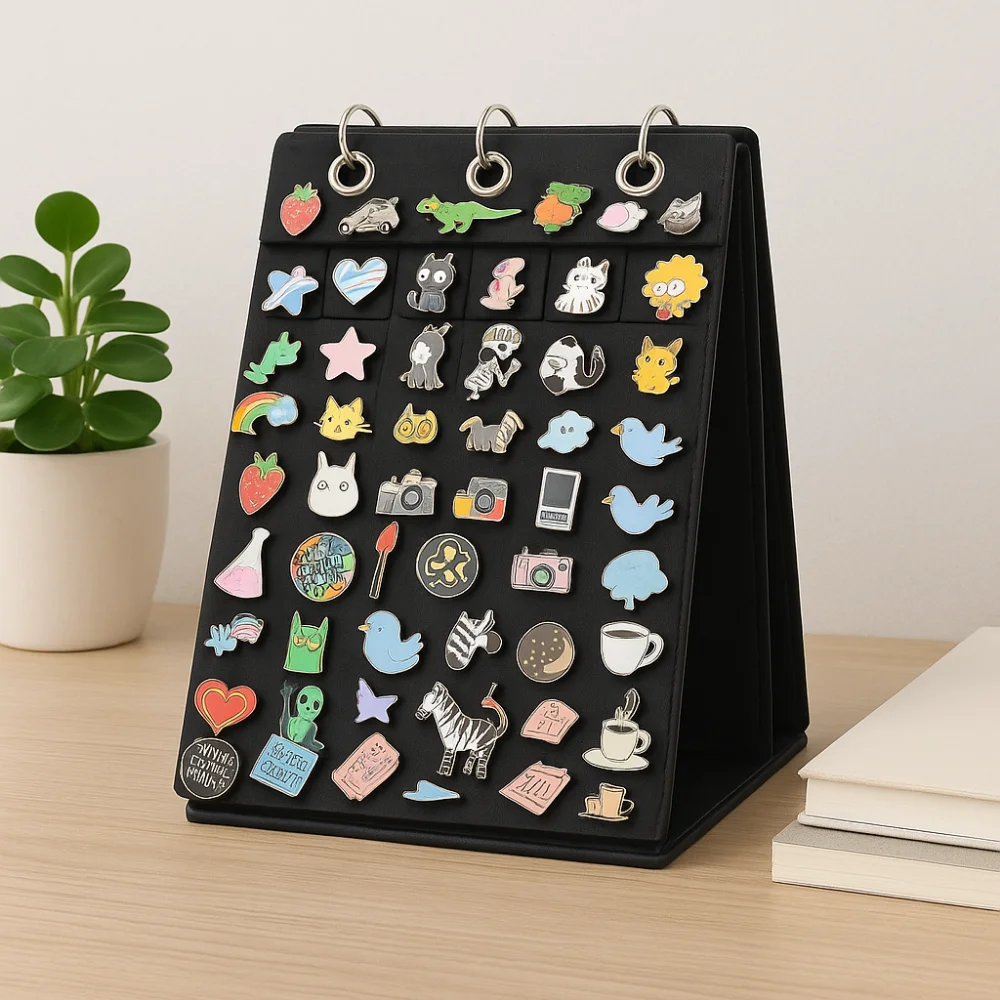 

Felt Pin Display Stand Large Capacity Foldable Shoe Charm Holder Flip Top Ornament Pin Storage Binder Pin Collection Storage