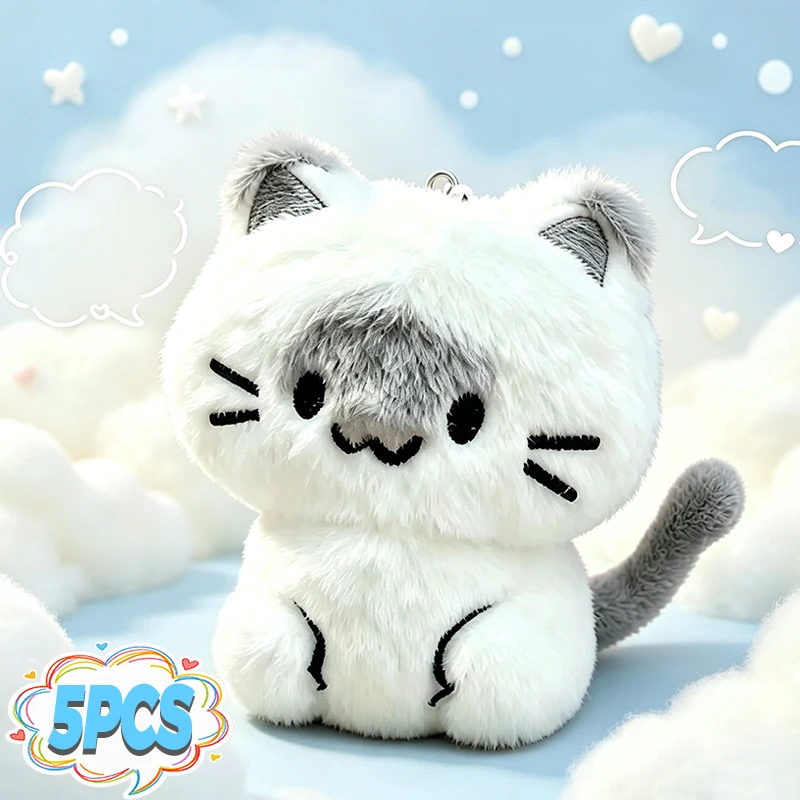 Cute Cat Plush Keychain Kawaii White Kitten Bag Charm Soft Stuffed Doll Pendant Backpack Hanging Decor Gray White Gift for Girls