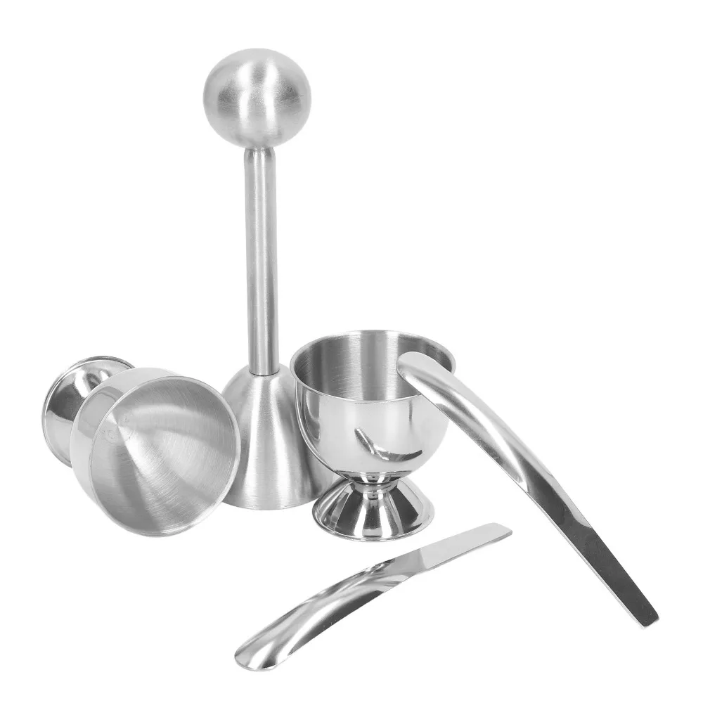 Set of 5 Stainless Steel Boiled Egg Tool Set Easy To Use Complete Egg Cup Set Durable Spring Cutter Egg Topper Cutter Breakfast
