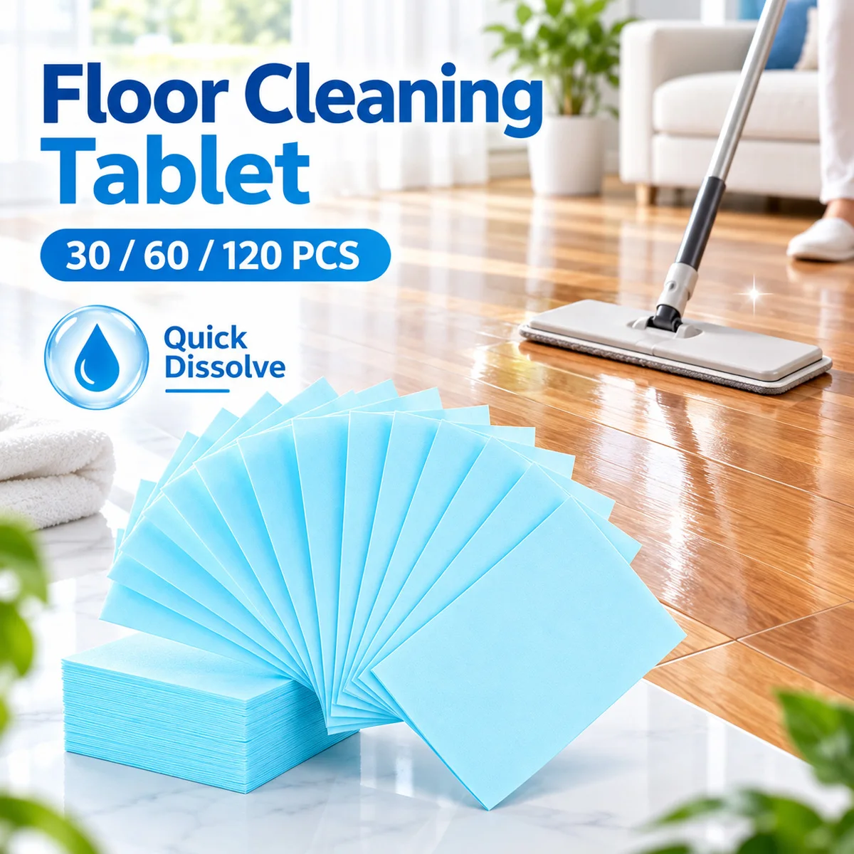 30/60/120PCS Floor Cleaning Tablet Water Soluble Mop Cleaning Sheets Brightening Decontamination Home Floor Cleaning Supplies