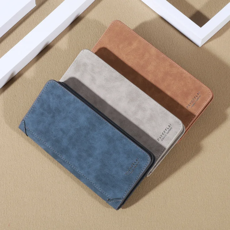 

New Men Wallet Vintage Money Bag Frosted Long Wallets Coin Pocket Hombre Man PU Leather Purse Male ID Card Holder