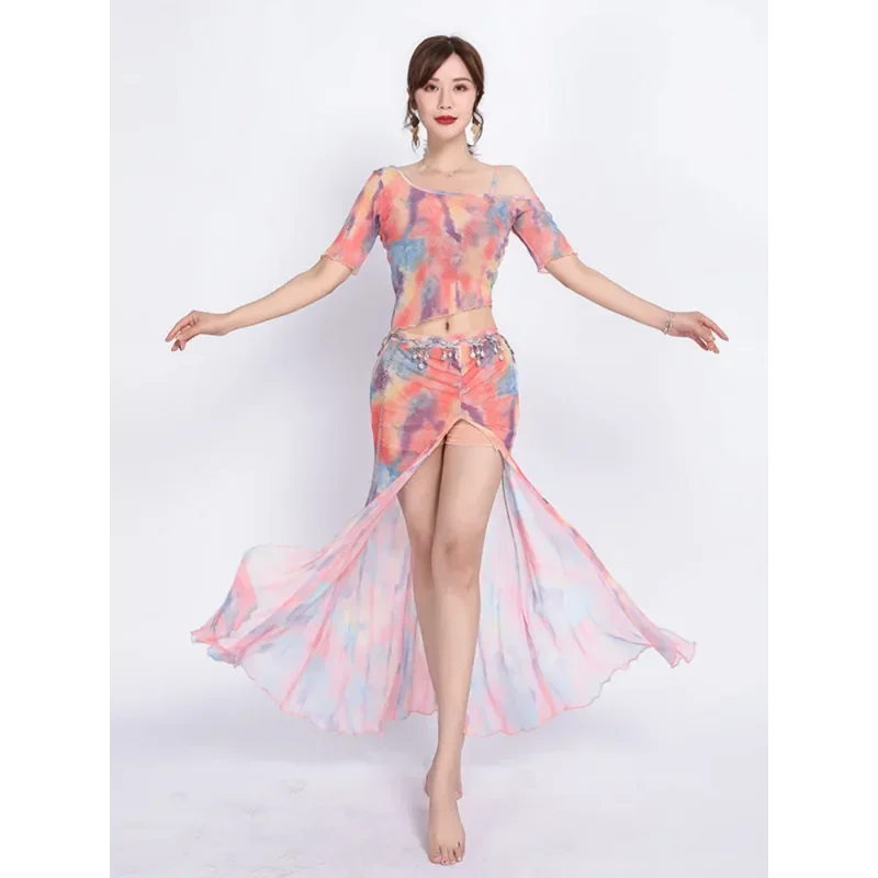 New Sexy Women's Belly Dance Set Belly Clothing Dance Skirt Belly Top Solid Color Long Skirt Set Dance Accessories