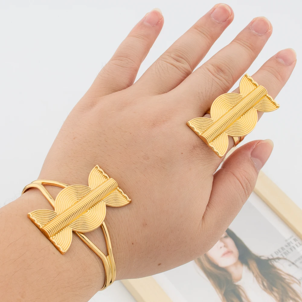 Women's 18K Gold Plated African Pendant Necklace Bangle Ring Set
