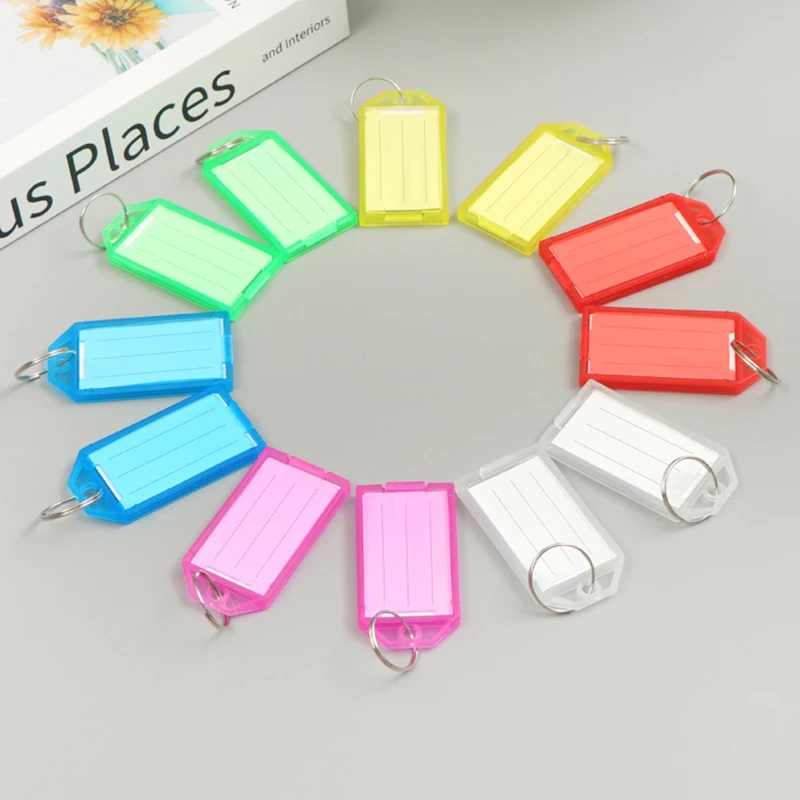 Flap Transparent Keychain Colorful Plastic Label Keychain Double Sided Marking Key Plate Luggage Hotel ID Tag