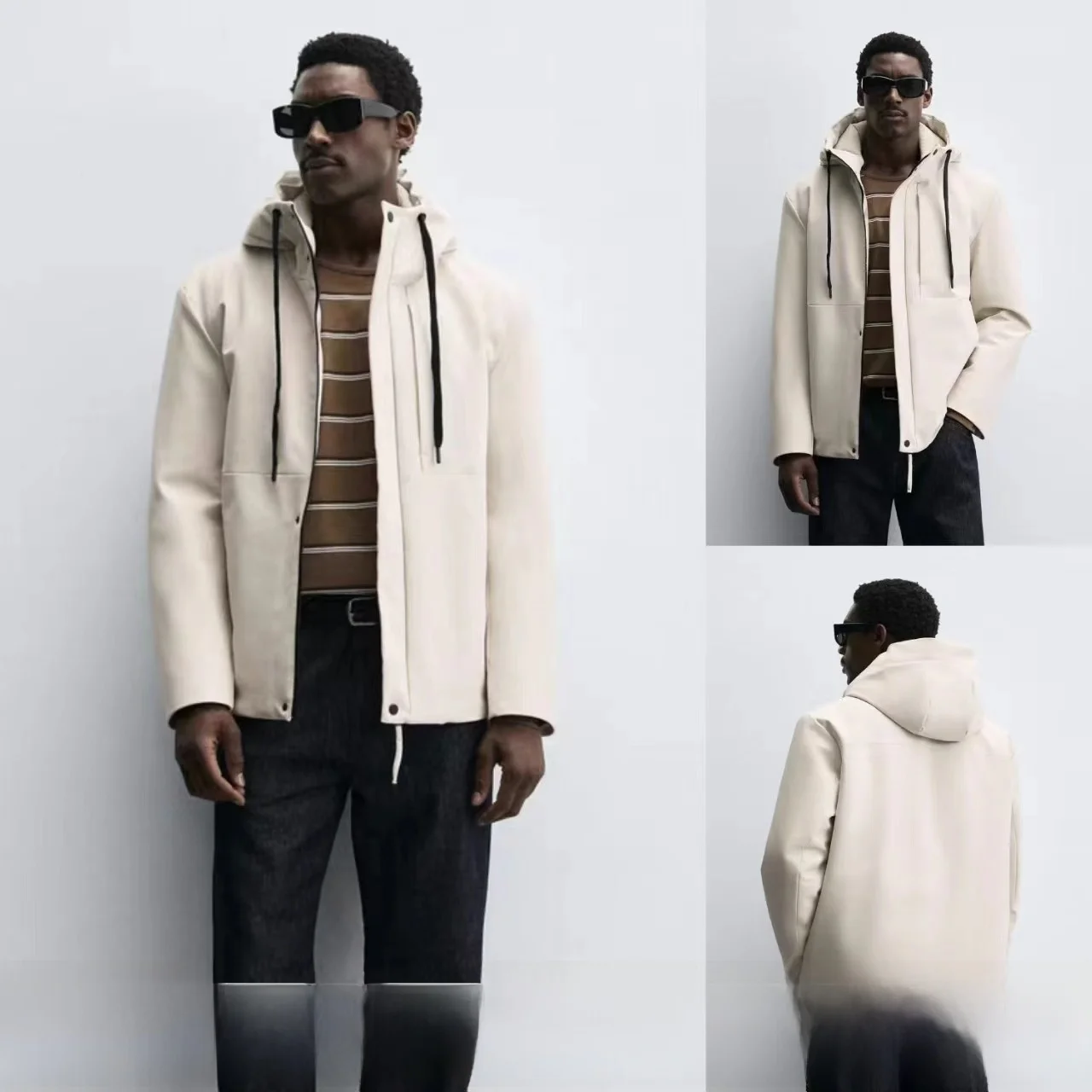 

New Men's Hooded Jaet Outerwear Tech Fabric Dstring Cotton Coat Warm Casual Sle Long Sve Zipper Closure Streetwear